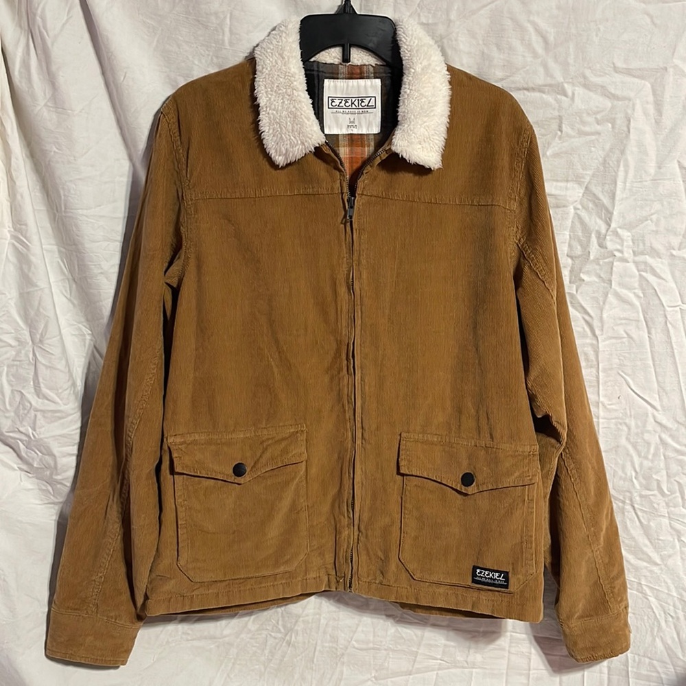 New Ezekiel Collins Jacket Mens Medium Khaki Tan Corduroy Shacket M Zip Front